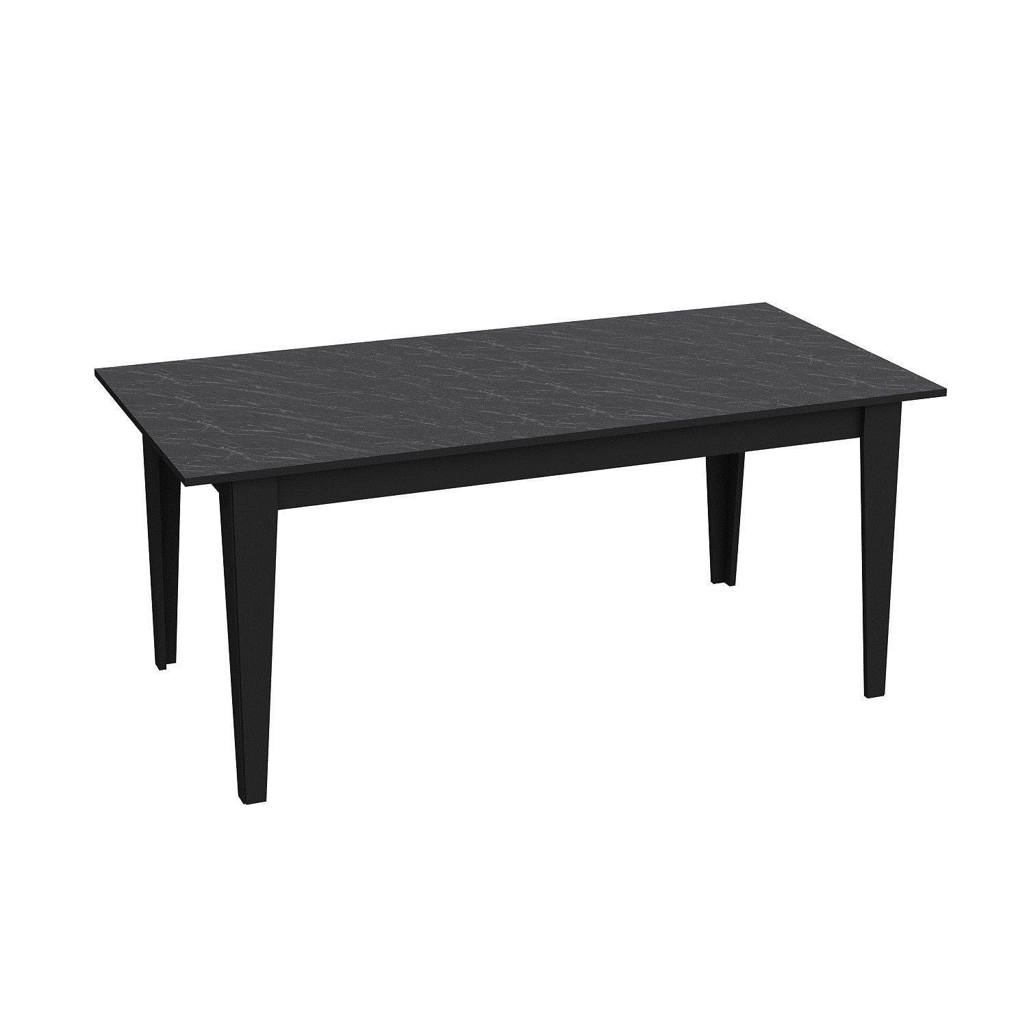 Mesa de Jantar Preta Moderna, 180 x 90 x 76,8 cm | Painel de Partículas 100% Revestido em Melamina, 18 mm de Espessura | Padrão de Mármore Elegante, Design Multiuso
