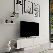 Suporte de TV moderno branco com prateleiras de parede (2 peças), 150 cm de largura, 100% revestido em melamina, 18 mm de espessura | Solução de armazenamento elegante para sala de estar