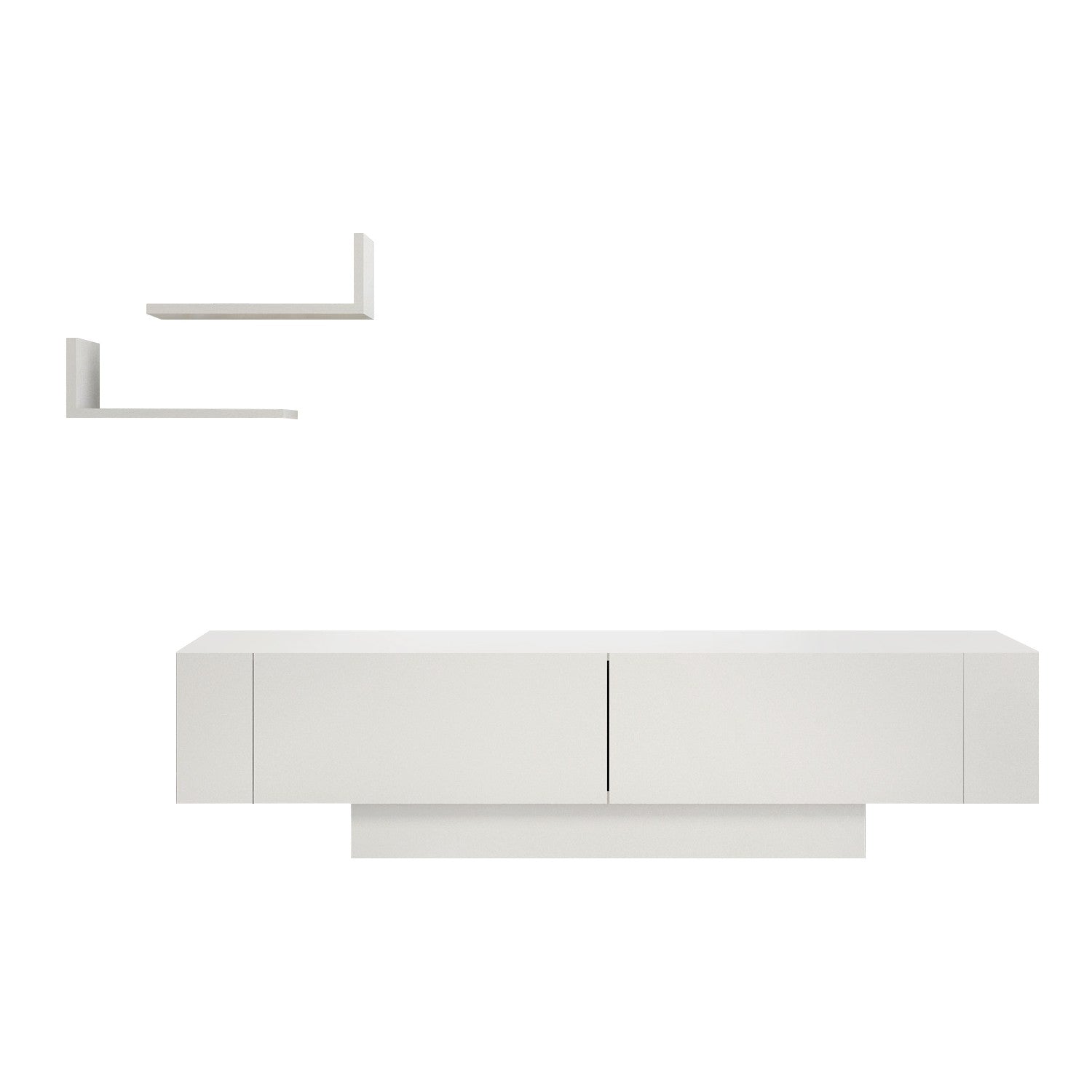 Suporte de TV moderno branco com prateleiras de parede (2 peças), 150 cm de largura, 100% revestido em melamina, 18 mm de espessura | Solução de armazenamento elegante para sala de estar