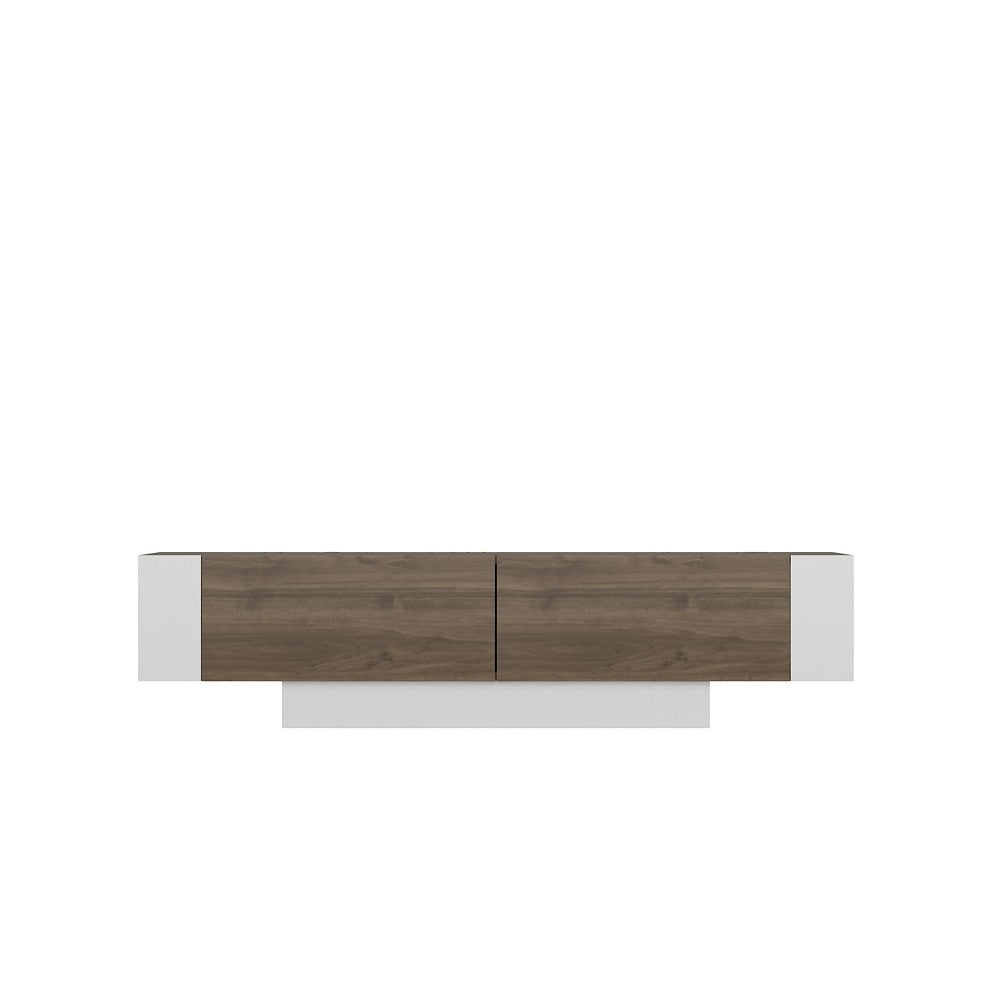 Suporte de TV moderno com prateleiras de parede (2 peças), nogueira e branco, 150 cm | 100% revestido em melamina, 18 mm de espessura | Solução de armazenamento elegante para sala de estar