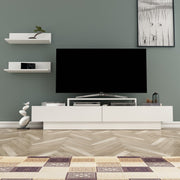 Móvel de TV moderno branco, 180 cm | Painel de partículas 100% revestido em melamina, 18 mm de espessura | Montável na parede com prateleiras para armazenamento extra | Design elegante e funcional