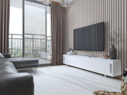 Suporte de TV moderno branco, 180 cm x 40 cm x 30 cm | Painel de partículas 100% revestido de melamina, 18 mm de espessura | Montável na parede, várias prateleiras, solução de armazenamento elegante