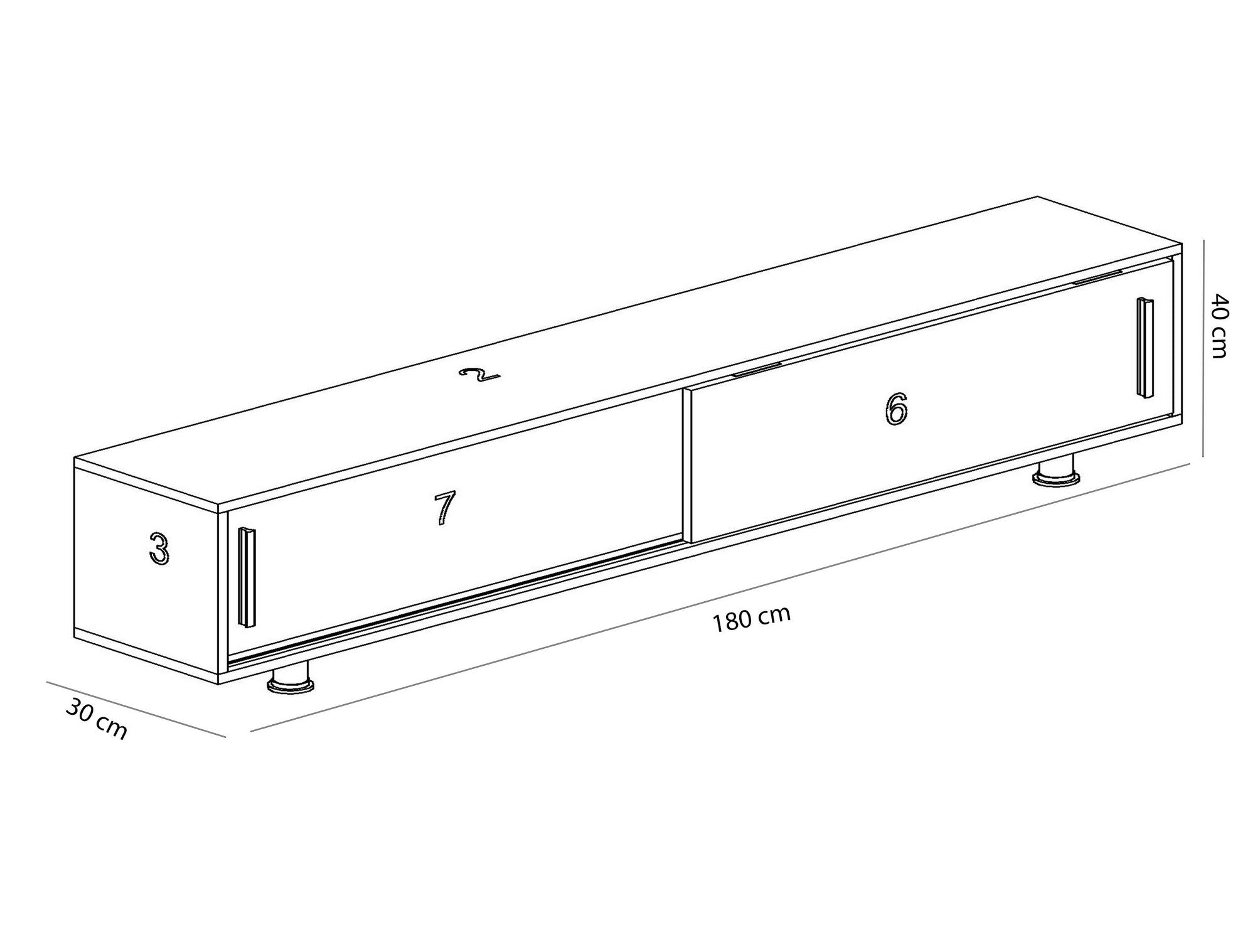 Suporte de TV moderno branco, 180 cm x 40 cm x 30 cm | Painel de partículas 100% revestido de melamina, 18 mm de espessura | Montável na parede, várias prateleiras, solução de armazenamento elegante