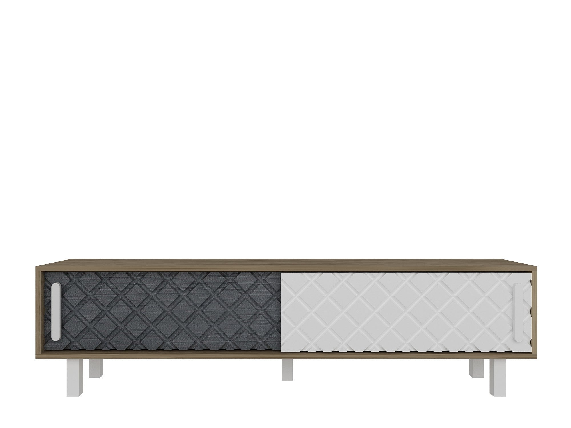 Suporte de TV moderno com portas revestidas de membrana, carvalho e branco/antracite, 180 cm | 100% revestido de melamina, 18 mm de espessura, montável na parede, solução de armazenamento elegante