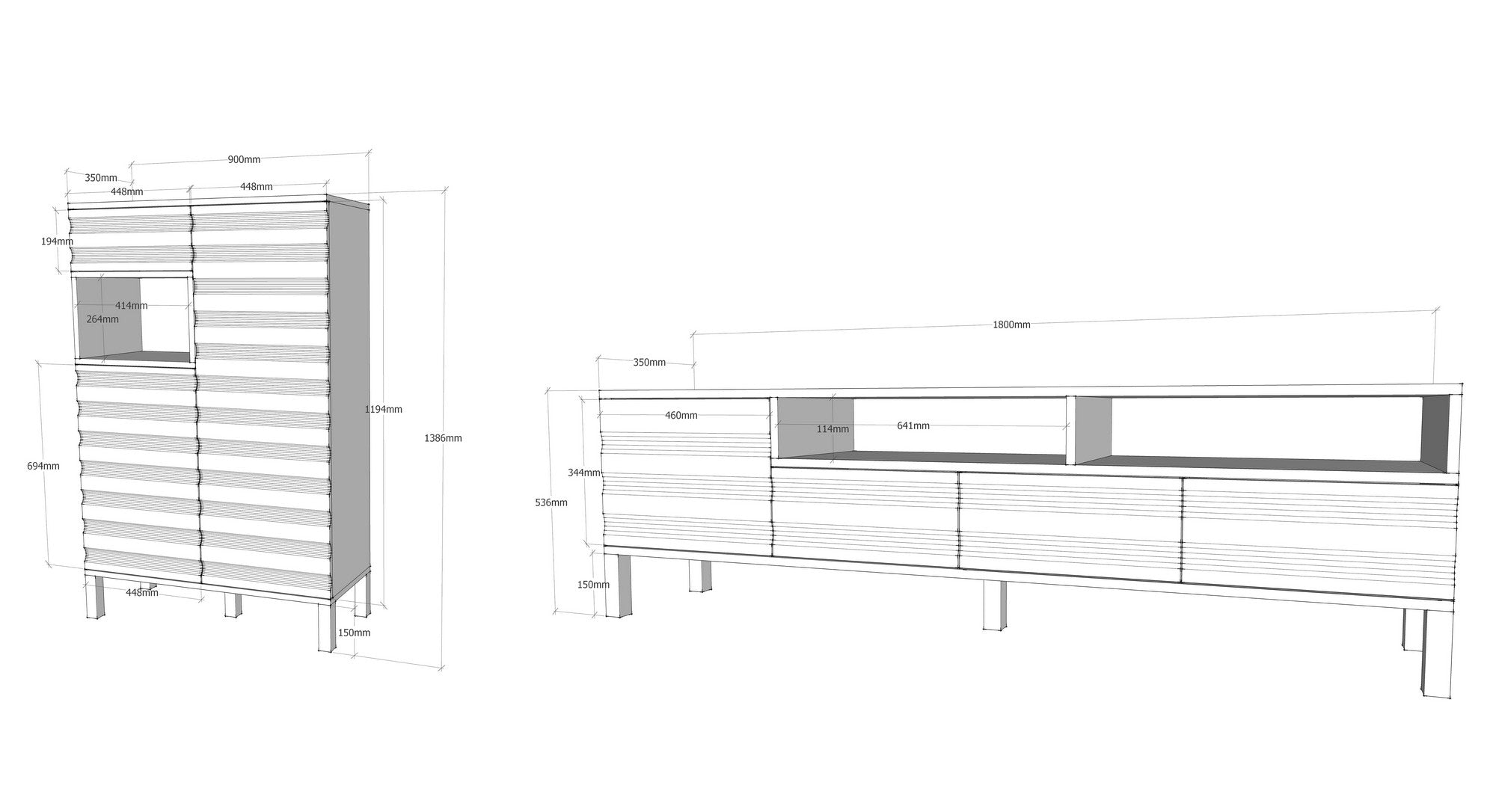 Móvel de TV moderno, branco e antracite, 180 cm | 100% revestido em melamina, 18 mm de espessura | Montável na parede, várias prateleiras, solução de armazenamento elegante