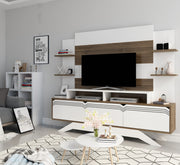 Móvel de TV moderno com opção de montagem na parede, nogueira e branco, 180 cm x 148,6 cm x 29,5 cm | 100% revestido em melamina, 18 mm de espessura | Solução de armazenamento elegante