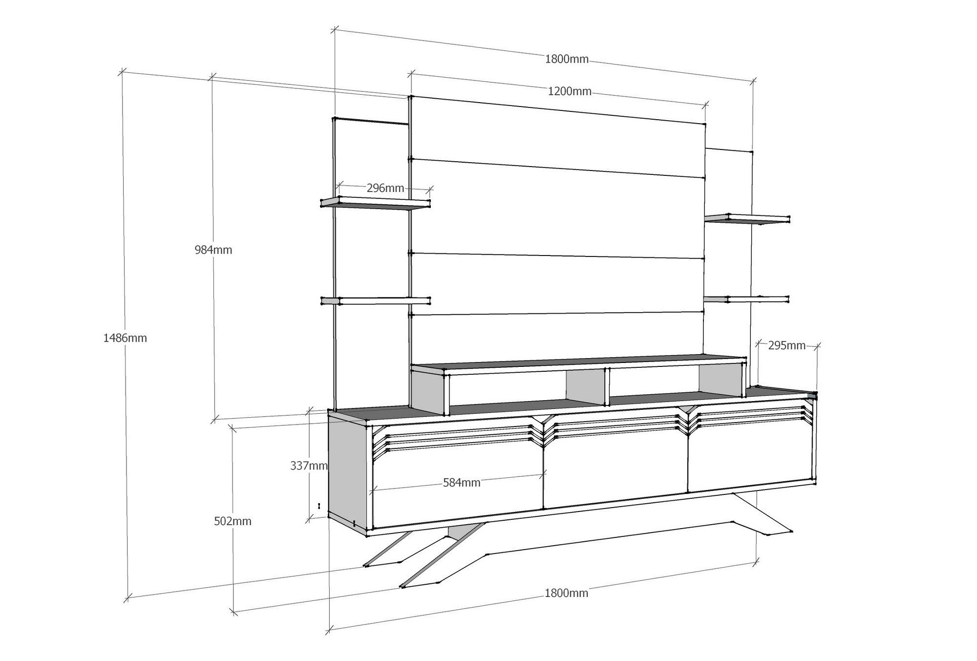 Móvel de TV moderno com opção de montagem na parede, nogueira e branco, 180 cm x 148,6 cm x 29,5 cm | 100% revestido em melamina, 18 mm de espessura | Solução de armazenamento elegante