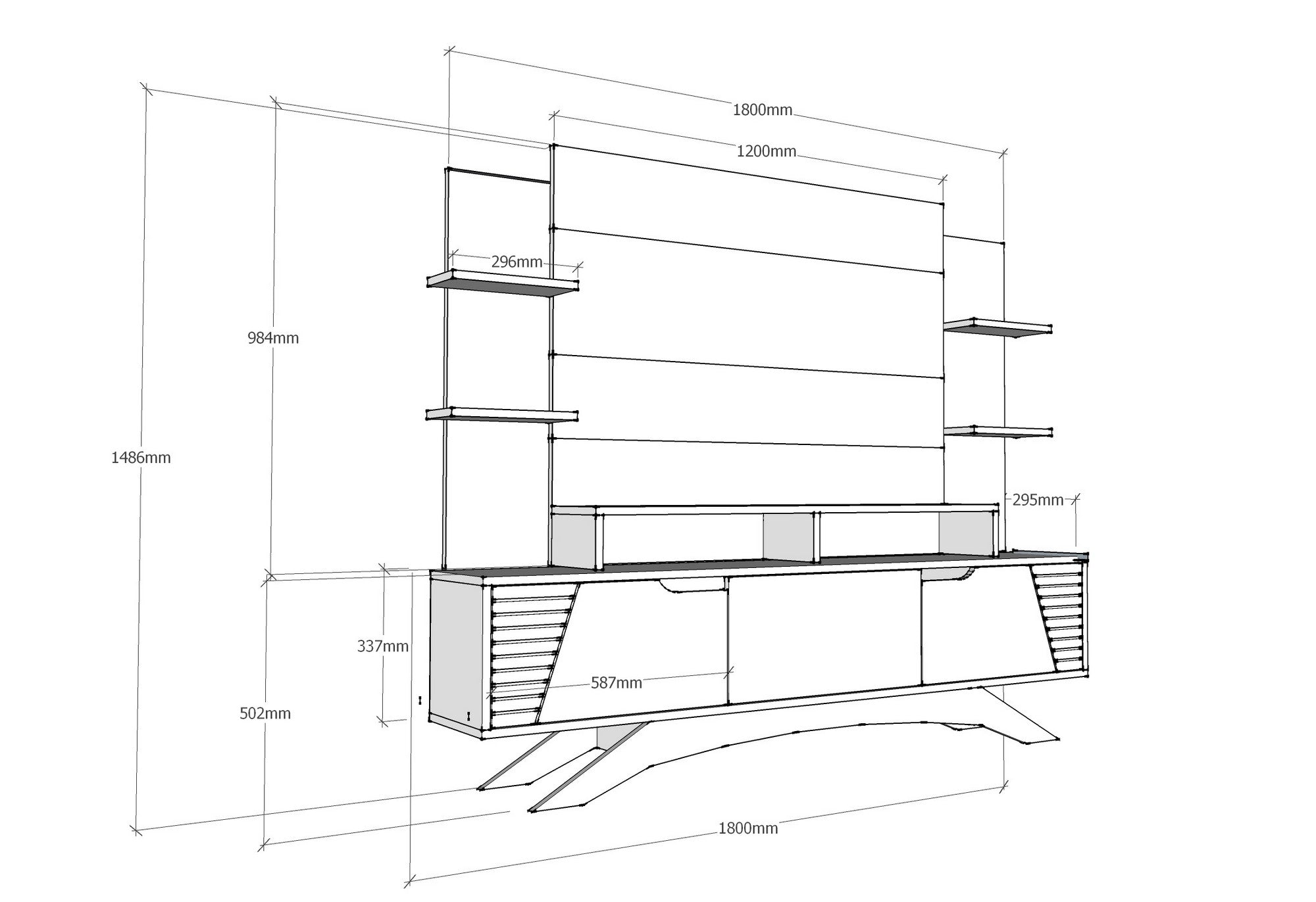 Móvel de TV moderno com opção de montagem na parede, nogueira e branco, 180 cm x 148,6 cm x 29,5 cm | 100% revestido em melamina, 18 mm de espessura | Solução de armazenamento elegante