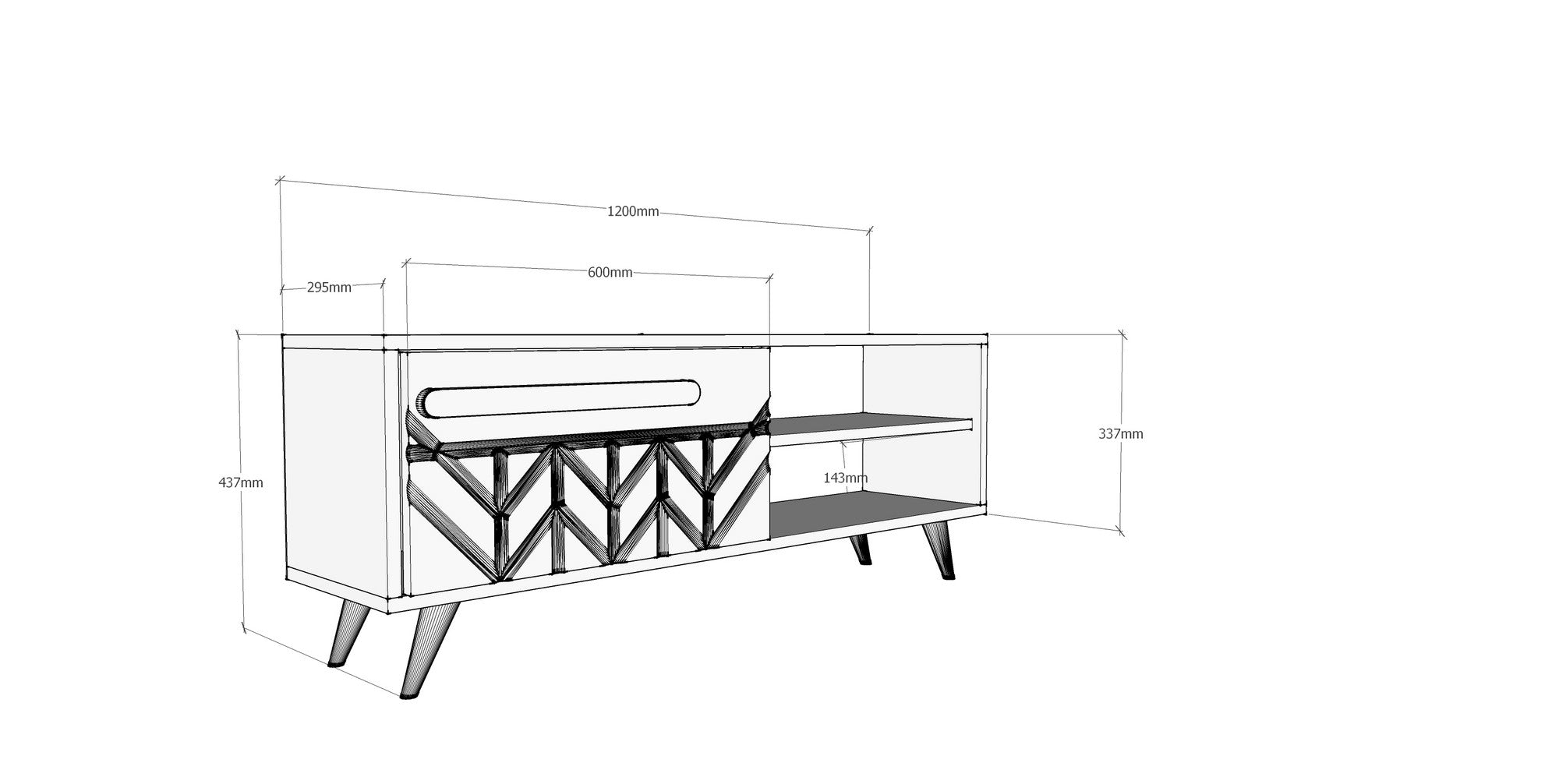 Suporte de TV moderno branco, 120 cm, 100% aglomerado revestido em melamina, 18 mm de espessura | Montável na parede, várias prateleiras, design elegante para sala de estar