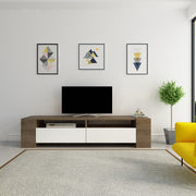 Suporte de TV moderno com armazenamento, nogueira e branco, 155 x 35 x 35 cm | Painel de partículas 100% revestido de melamina, 18 mm de espessura | Design elegante com várias prateleiras