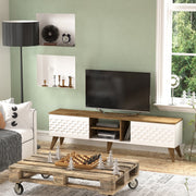 Suporte de TV moderno com opção de montagem na parede, branco e nogueira, 180 cm x 53 cm x 35 cm | 100% revestido em melamina, 18 mm de espessura | Solução de armazenamento elegante para salas de estar