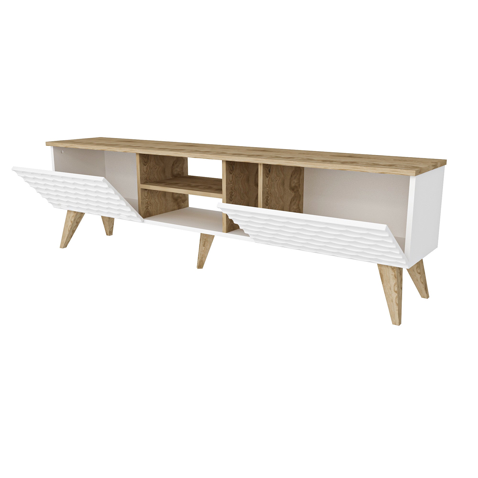 Suporte de TV moderno com opção de montagem na parede, branco e nogueira, 180 cm x 53 cm x 35 cm | 100% revestido em melamina, 18 mm de espessura | Solução de armazenamento elegante para salas de estar