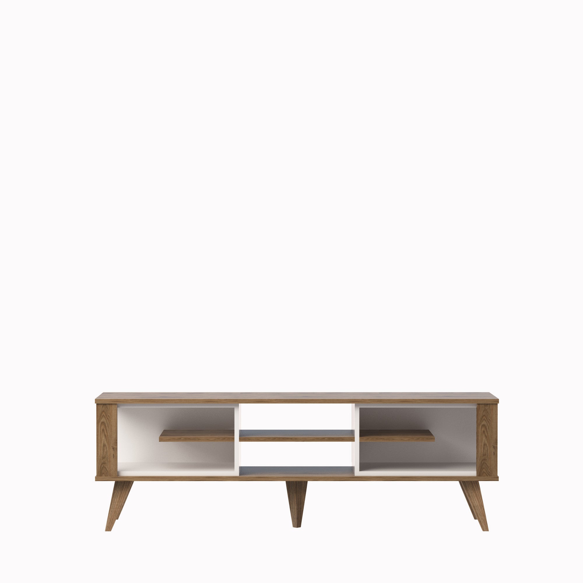 Suporte de TV moderno com opção de montagem na parede, carvalho e branco, 160 cm x 52,5 cm x 35 cm | 100% revestido em melamina, 18 mm de espessura | Solução de armazenamento elegante para salas de estar