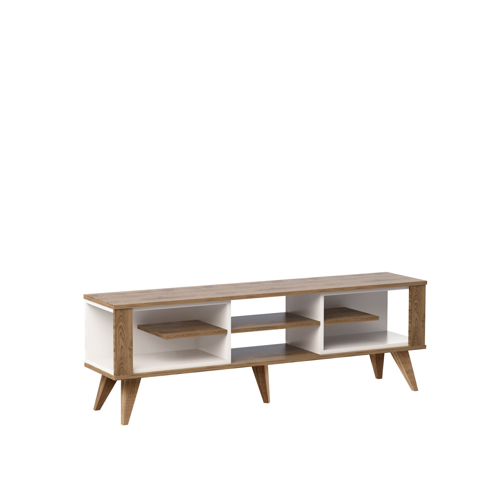 Suporte de TV moderno com opção de montagem na parede, carvalho e branco, 160 cm x 52,5 cm x 35 cm | 100% revestido em melamina, 18 mm de espessura | Solução de armazenamento elegante para salas de estar