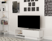 Suporte de TV moderno branco, 120 cm | Painel de partículas 100% revestido em melamina, 18 mm de espessura | Montável na parede, várias prateleiras, design elegante e funcional