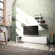 Móvel de TV moderno branco com prateleira de parede, 180 cm x 40 cm x 30 cm | Painel de partículas 100% revestido de melamina, 18 mm de espessura | Solução de armazenamento elegante para qualquer sala de estar