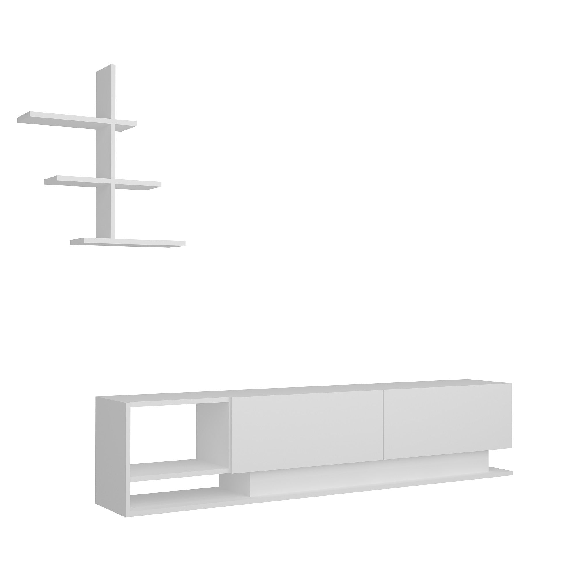 Móvel de TV moderno branco com prateleira de parede, 180 cm x 40 cm x 30 cm | Painel de partículas 100% revestido de melamina, 18 mm de espessura | Solução de armazenamento elegante para qualquer sala de estar