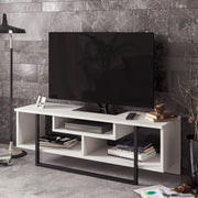Suporte de TV moderno com opção de montagem na parede, branco e preto, 119,4 x 40,2 x 35,2 cm | 100% revestido em melamina, 18 mm de espessura | Solução de armazenamento elegante