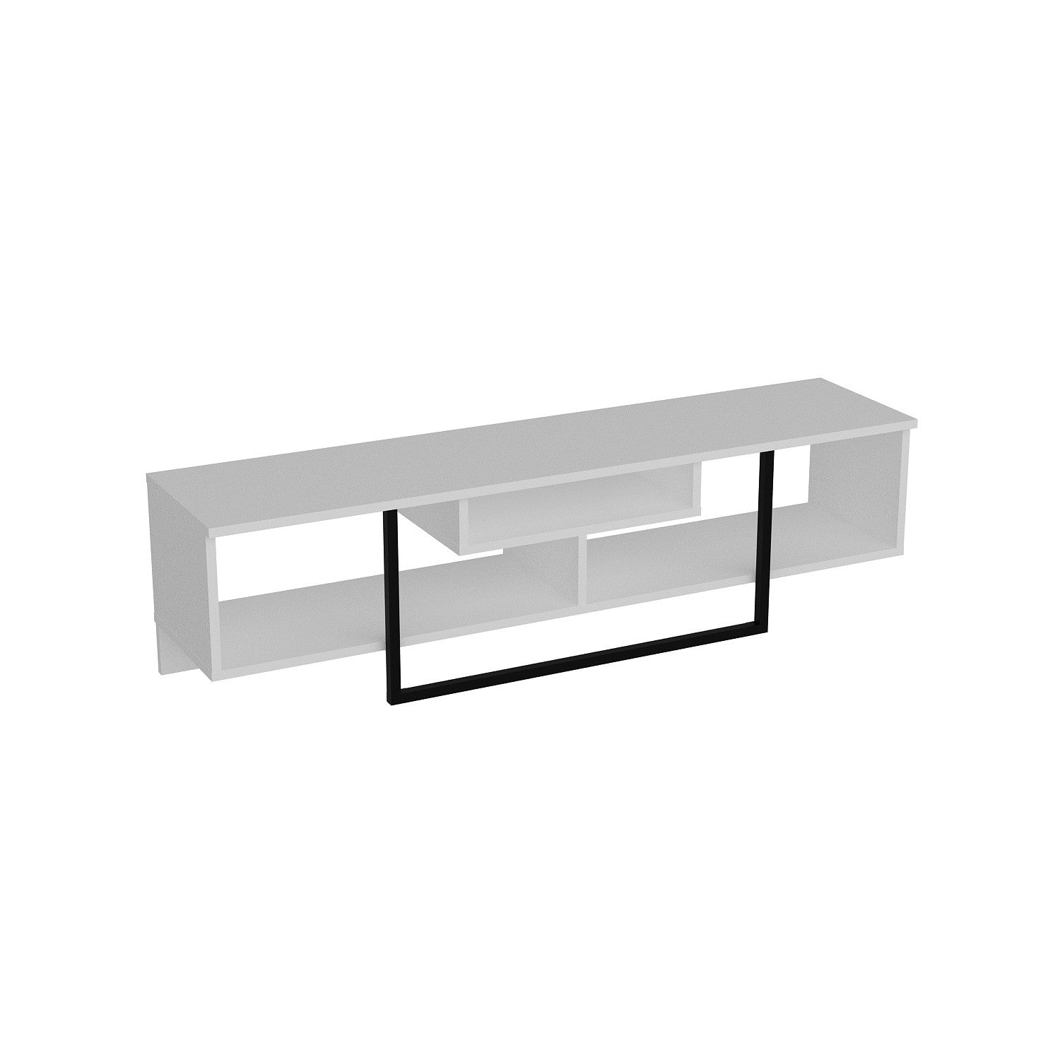 Suporte de TV moderno com opção de montagem na parede, branco e preto, 149,4 x 40,2 x 35,2 cm | 100% revestido em melamina, 18 mm de espessura | Solução de armazenamento elegante para qualquer cômodo