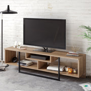 Suporte de TV moderno com opção de montagem na parede, nogueira e preto, 149,4 x 40,2 x 35,2 cm | 100% revestido em melamina, 18 mm de espessura | Solução de armazenamento elegante para qualquer cômodo
