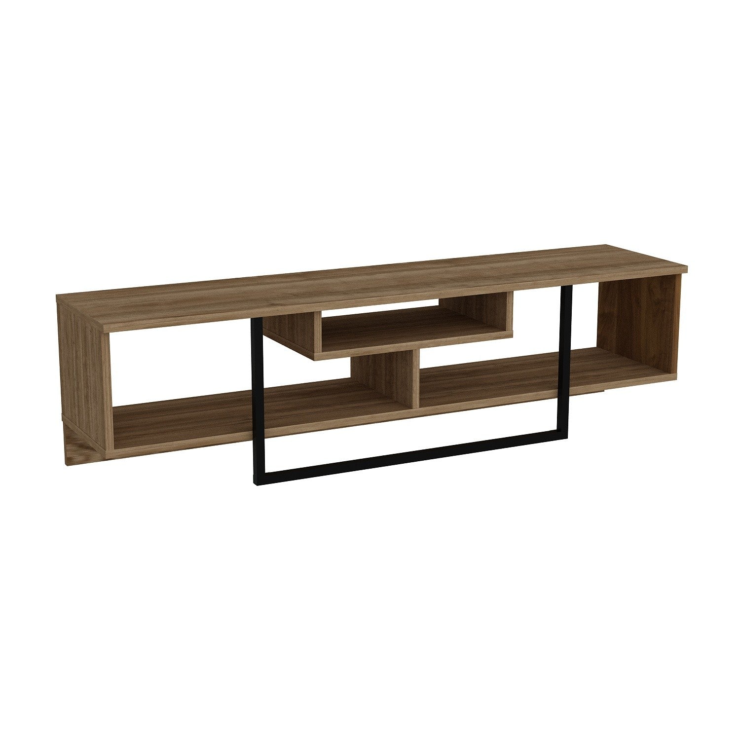 Suporte de TV moderno com opção de montagem na parede, nogueira e preto, 149,4 x 40,2 x 35,2 cm | 100% revestido em melamina, 18 mm de espessura | Solução de armazenamento elegante para qualquer cômodo
