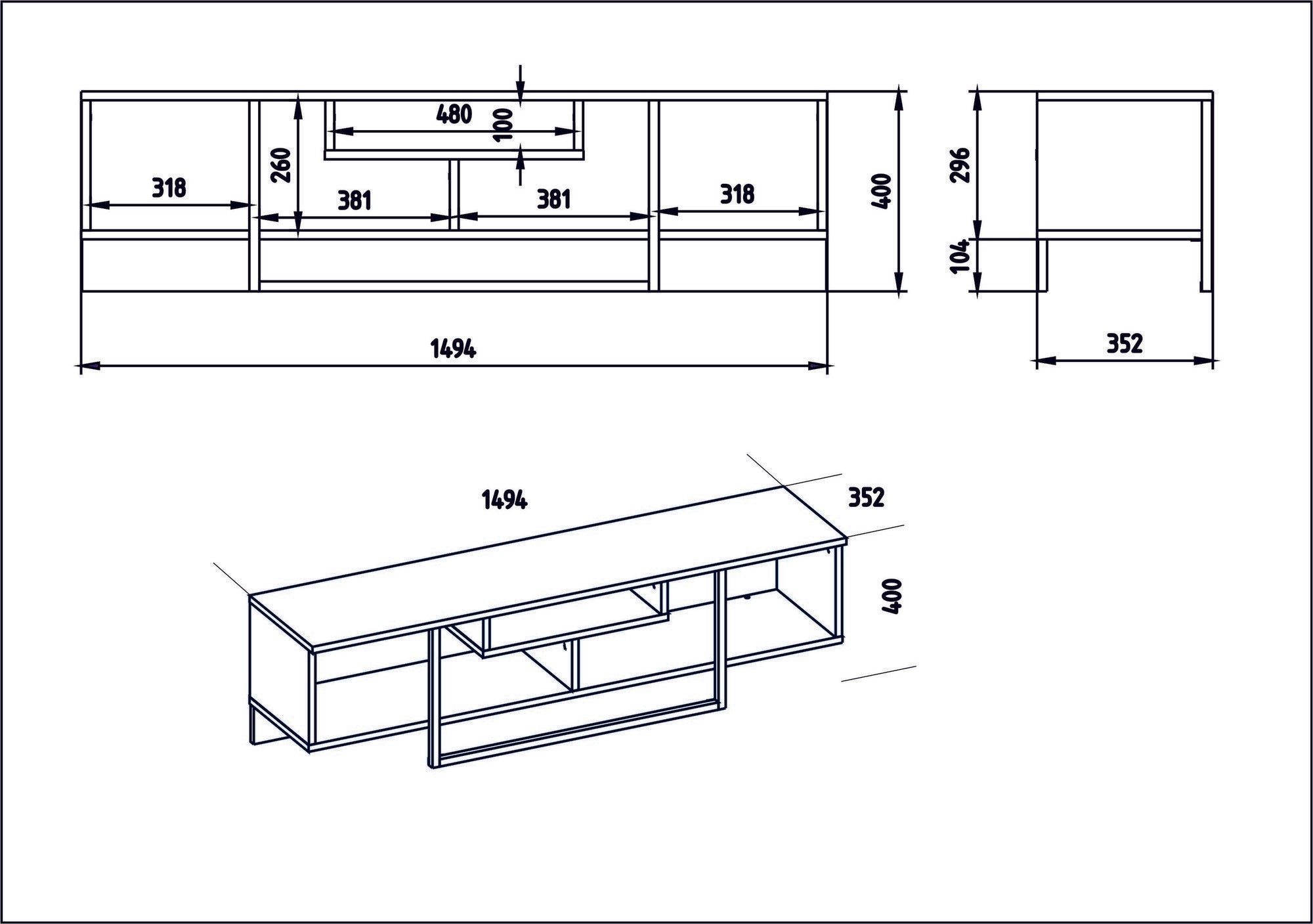 Suporte de TV moderno com opção de montagem na parede, nogueira e preto, 149,4 x 40,2 x 35,2 cm | 100% revestido em melamina, 18 mm de espessura | Solução de armazenamento elegante para qualquer cômodo