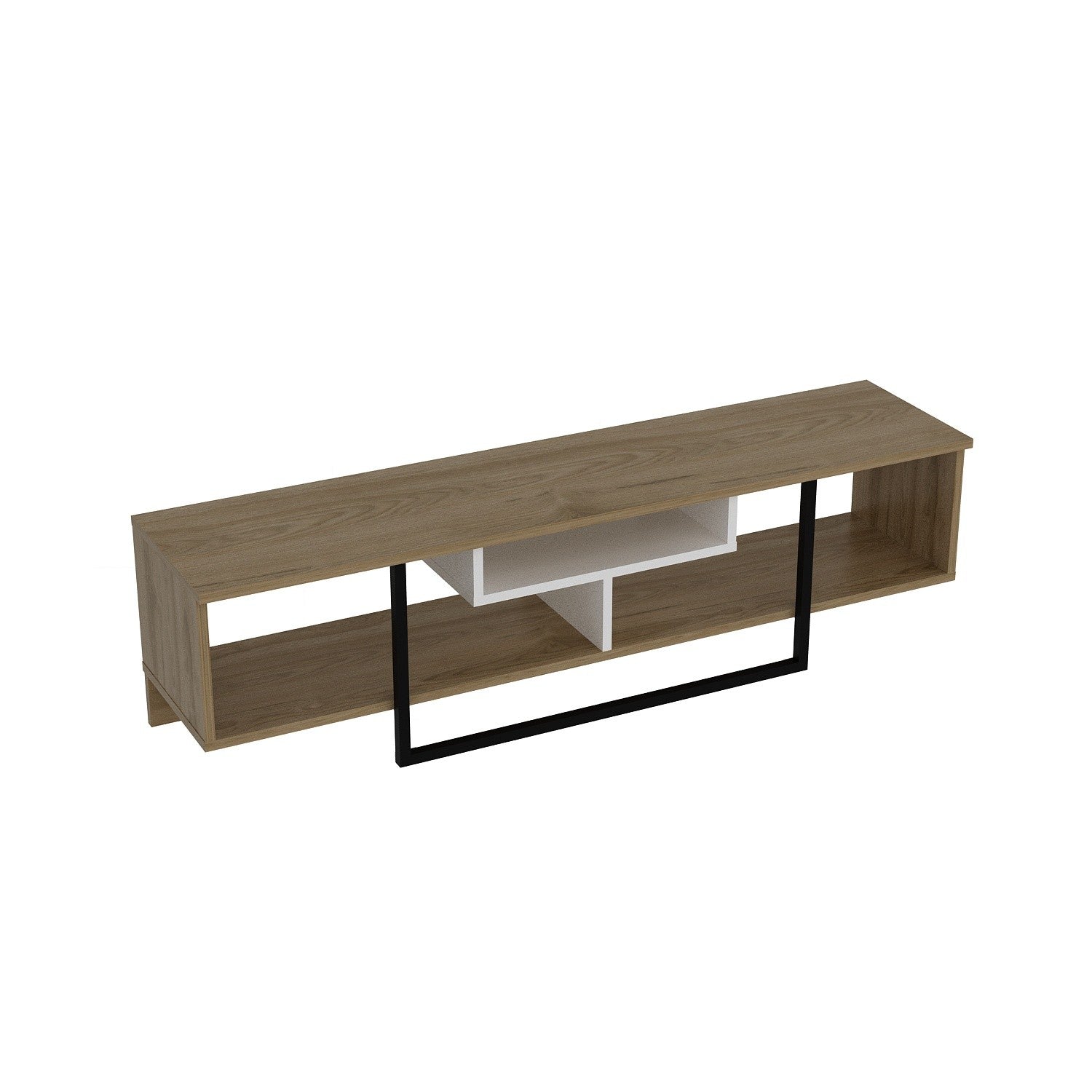 Suporte de TV moderno com opção de montagem na parede, 149,4 cm, branco/preto/carvalho | 100% revestido em melamina, 18 mm de espessura | Solução de armazenamento elegante para qualquer sala de estar