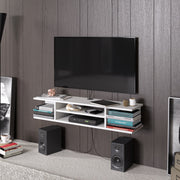 Suporte de TV moderno branco, 120 cm | Painel de partículas 100% revestido em melamina, 18 mm de espessura | Montável na parede, várias prateleiras, design elegante e funcional