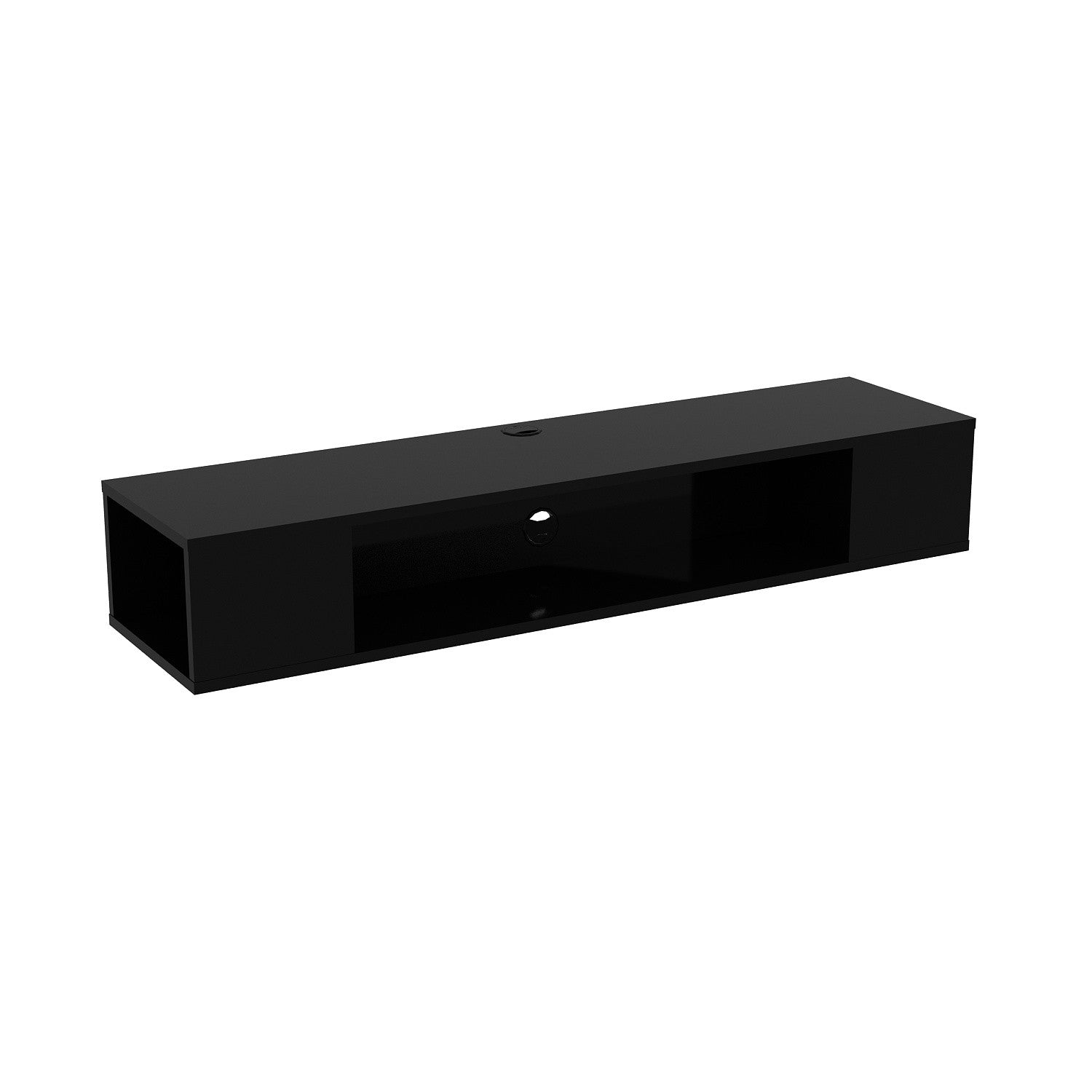 Suporte de TV moderno preto, 135 cm de largura, 100% revestido em melamina, 18 mm de espessura | Montável na parede, com várias prateleiras, solução de armazenamento elegante e funcional