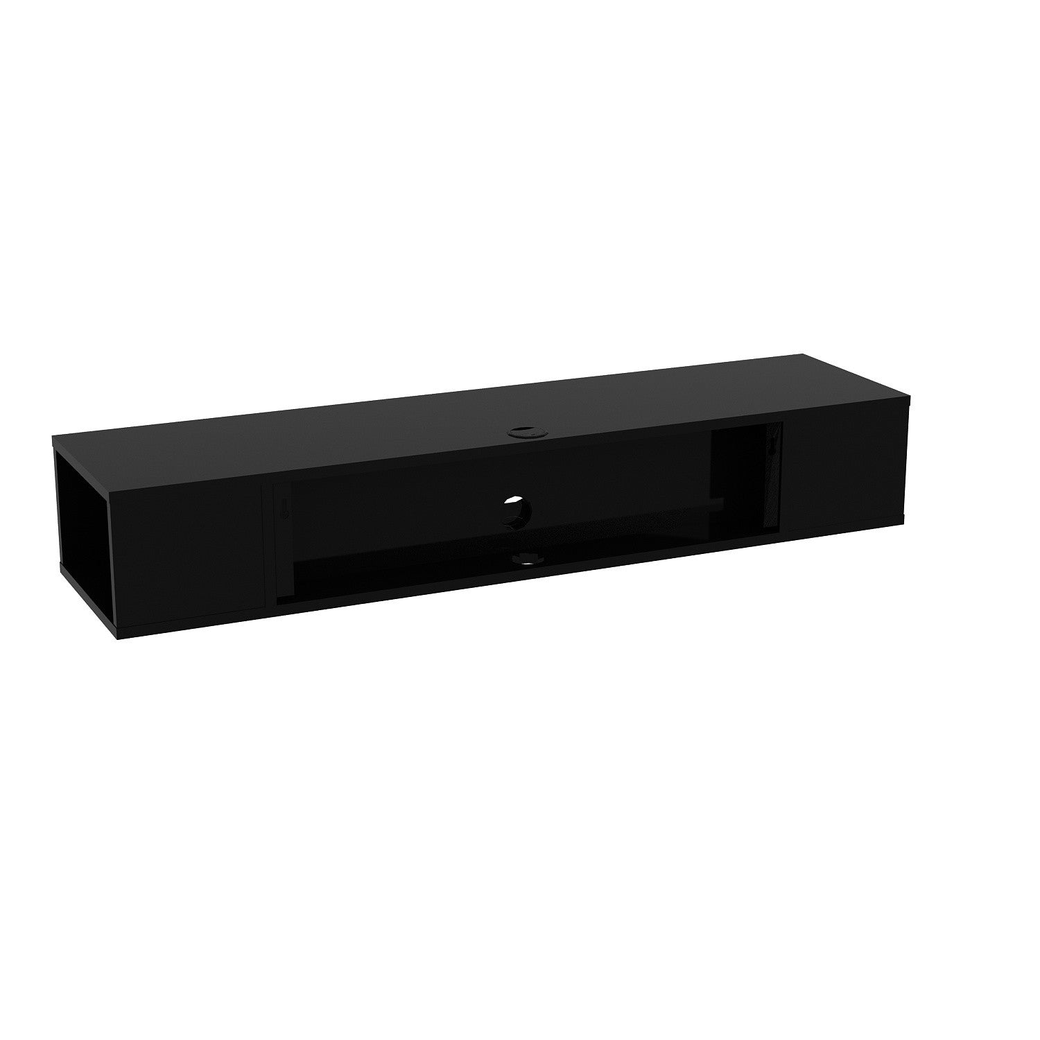 Suporte de TV moderno preto, 135 cm de largura, 100% revestido em melamina, 18 mm de espessura | Montável na parede, com várias prateleiras, solução de armazenamento elegante e funcional