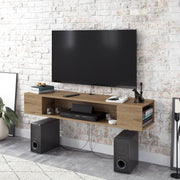 Suporte de TV moderno em nogueira, 135 cm de largura, 100% revestido em melamina, 18 mm de espessura | Montável na parede, com várias prateleiras, design elegante e funcional para sala de estar