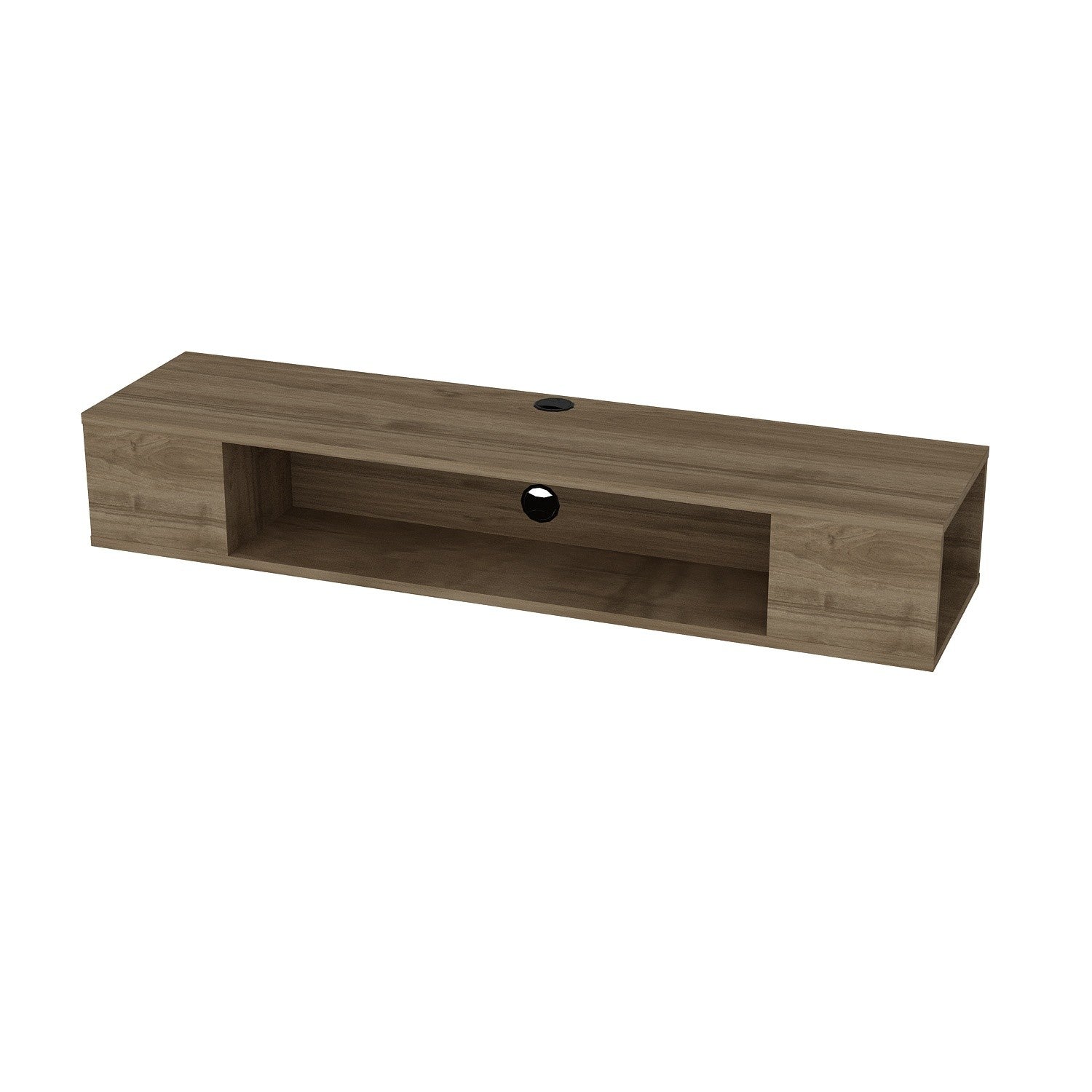 Suporte de TV moderno em nogueira, 135 cm de largura, 100% revestido em melamina, 18 mm de espessura | Montável na parede, com várias prateleiras, design elegante e funcional para sala de estar