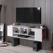 Suporte de TV moderno branco, 135 cm | Painel de partículas 100% revestido em melamina, 18 mm de espessura | Montável na parede, várias prateleiras, design elegante e funcional