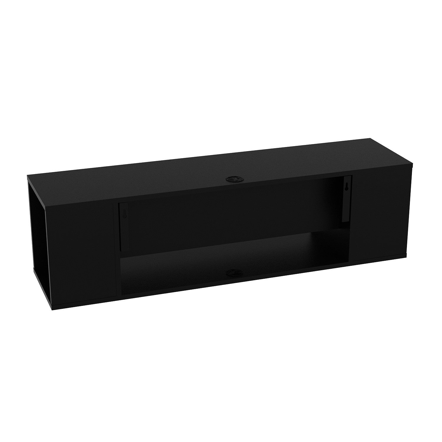 Suporte de TV moderno preto, 135 cm de largura, 100% revestido em melamina, 18 mm de espessura | Montável na parede, com várias prateleiras para armazenamento extra | Design elegante e funcional