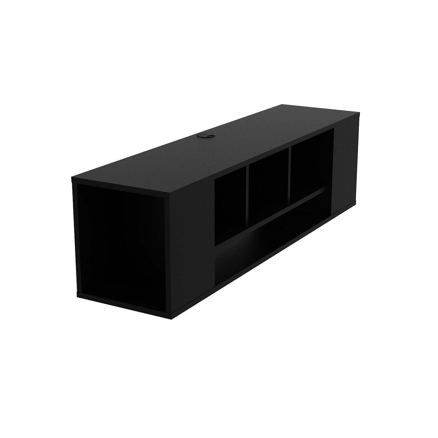 Suporte de TV moderno preto, 135 cm de largura, 100% revestido em melamina, 18 mm de espessura | Montável na parede, com várias prateleiras para armazenamento extra | Design elegante e funcional