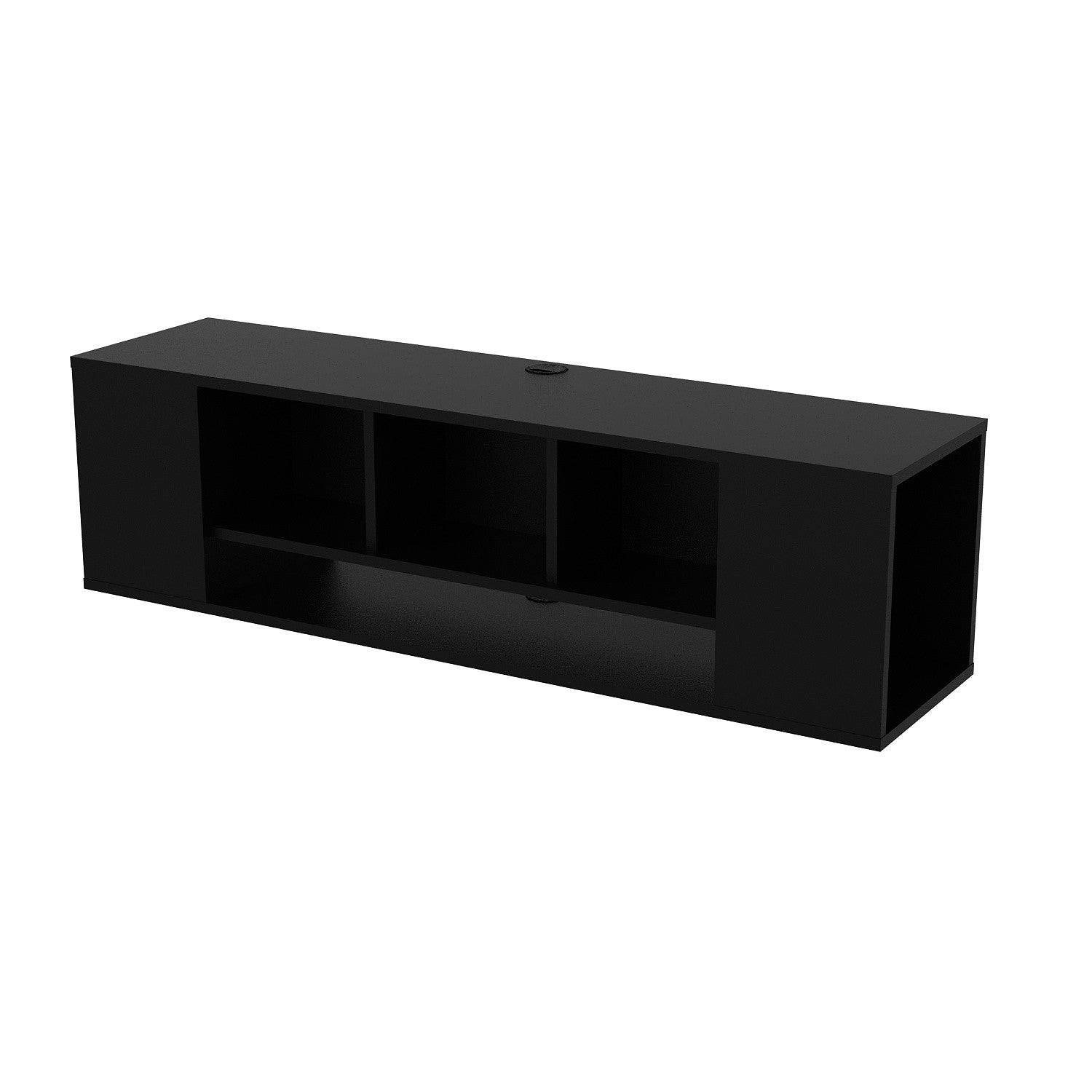 Suporte de TV moderno preto, 135 cm de largura, 100% revestido em melamina, 18 mm de espessura | Montável na parede, com várias prateleiras para armazenamento extra | Design elegante e funcional