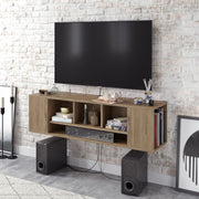 Suporte de TV moderno em nogueira, 135 cm | Painel de partículas 100% revestido em melamina, 18 mm de espessura | Montável na parede, várias prateleiras, design elegante e funcional
