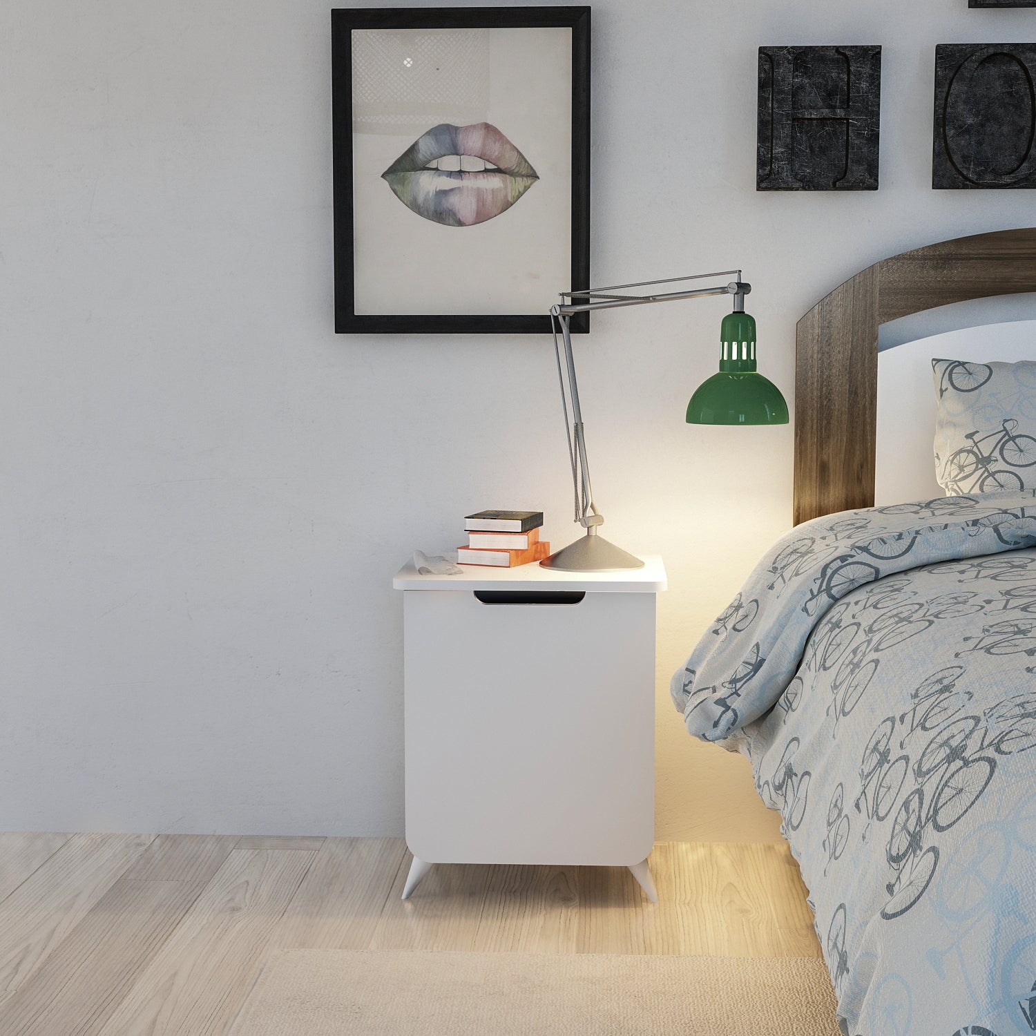 Mesa de Cabeceira Branca Moderna com Várias Prateleiras, 49 x 60 x 39 cm | Painel de Partículas 100% Revestido com Melamina, 18 mm de Espessura | Armazenamento Elegante para Casa e Hotel