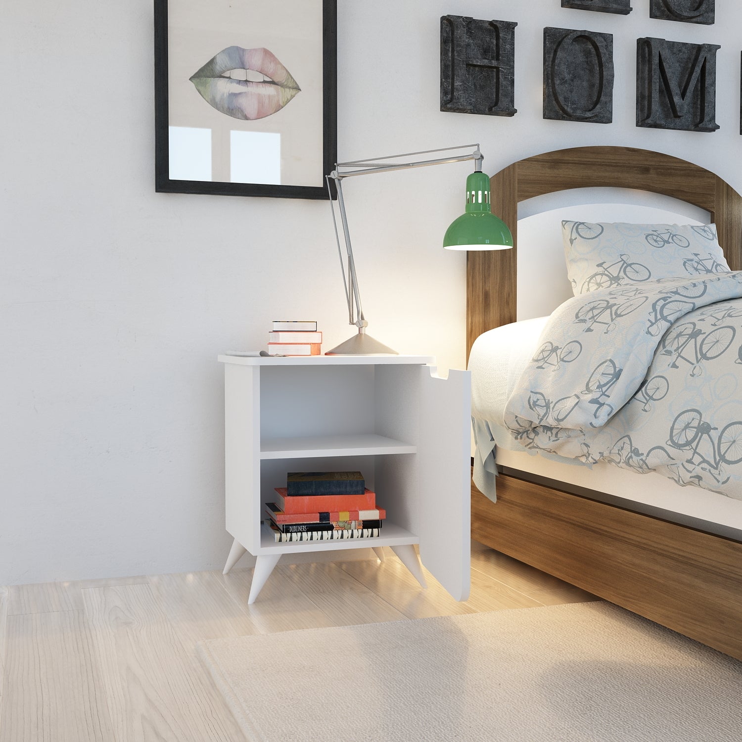 Mesa de Cabeceira Branca Moderna com Várias Prateleiras, 49 x 60 x 39 cm | Painel de Partículas 100% Revestido com Melamina, 18 mm de Espessura | Armazenamento Elegante para Casa e Hotel