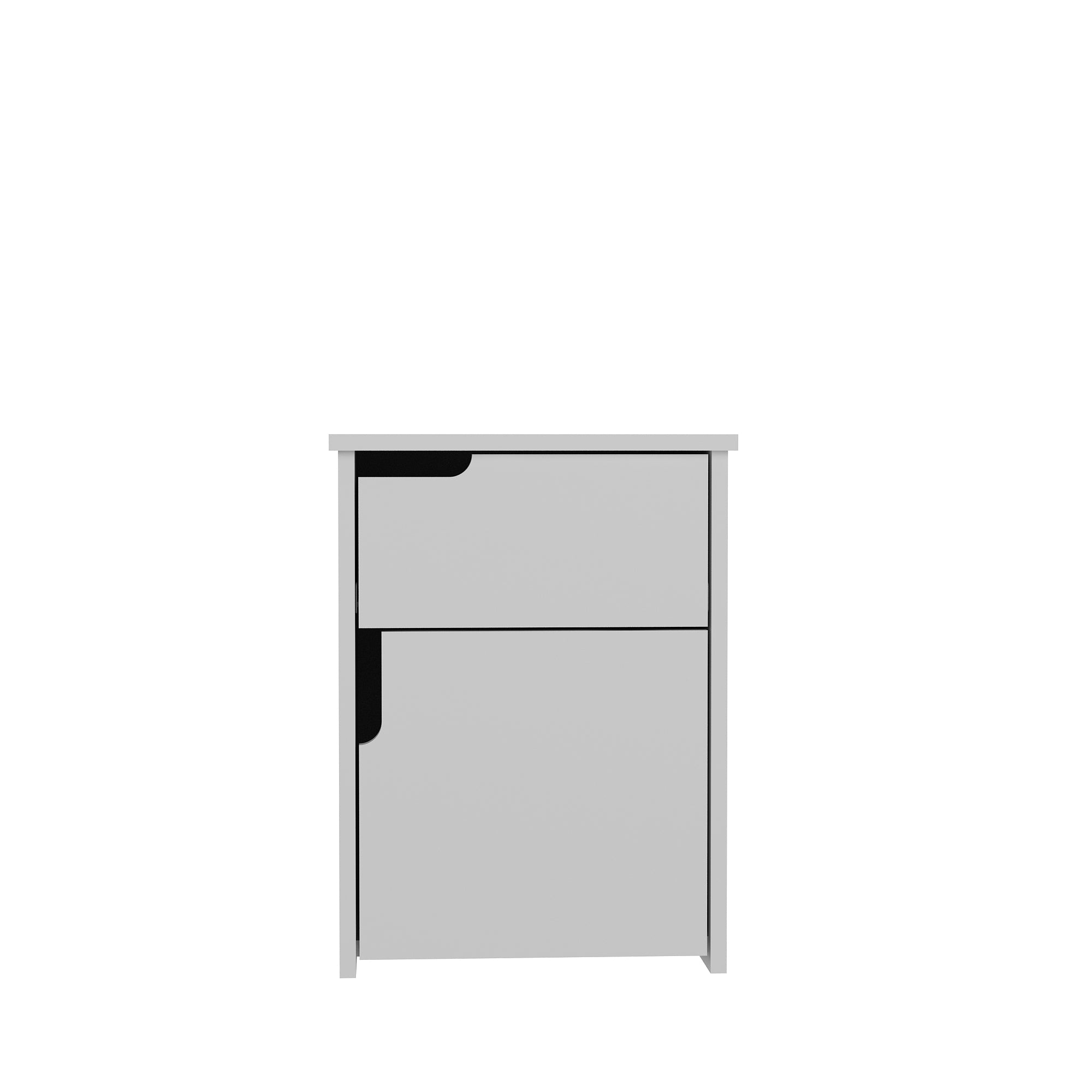 Mesa de cabeceira branca moderna com 1 gaveta e várias prateleiras, 45 x 60 x 40 cm | Painel de partículas 100% revestido de melamina, 18 mm de espessura | Armazenamento elegante para decoração escandinava e hoteleira