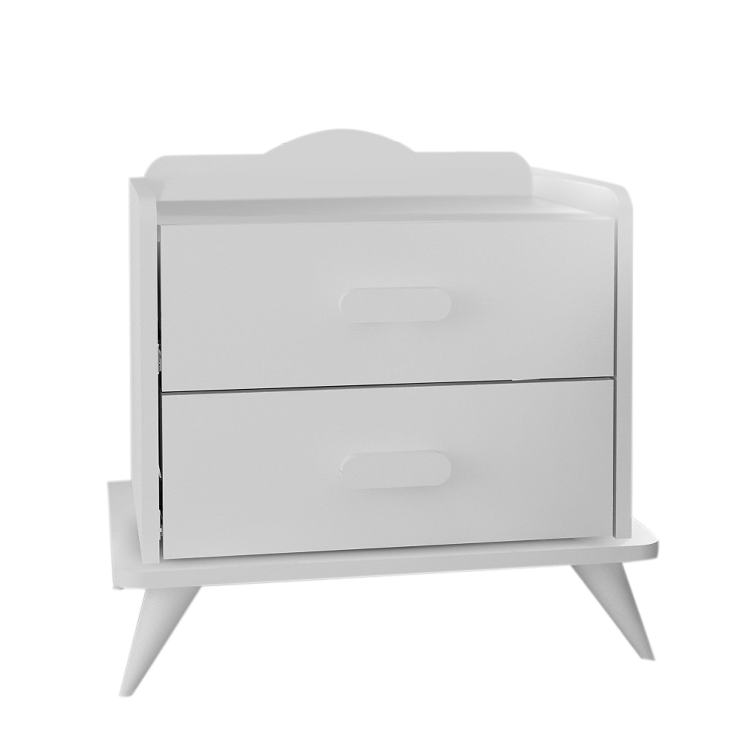 Mesa de cabeceira branca moderna com 2 gavetas e prateleiras, 60 x 58,6 x 42,1 cm | Painel de partículas 100% revestido de melamina, 18 mm de espessura | Design escandinavo elegante para residências e hotéis