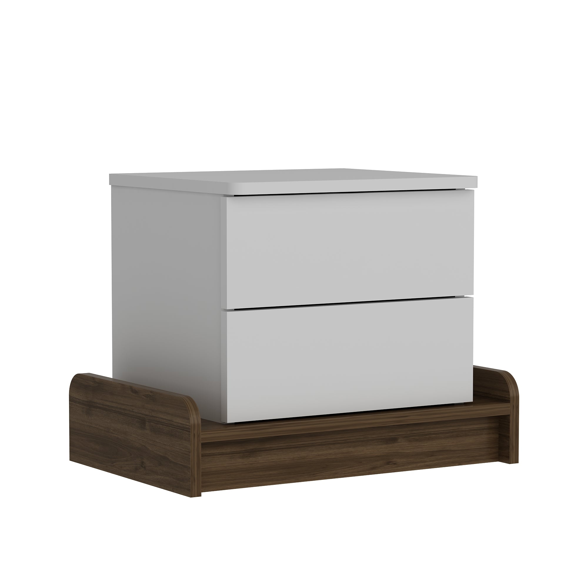 Mesa de Cabeceira Moderna com 2 Gavetas e Prateleiras, Branca e Nogueira, 60 x 46 x 40 cm | Painel de Partículas 100% Revestido com Melamina, 18 mm de Espessura | Armazenamento Elegante para Casa e Hotel