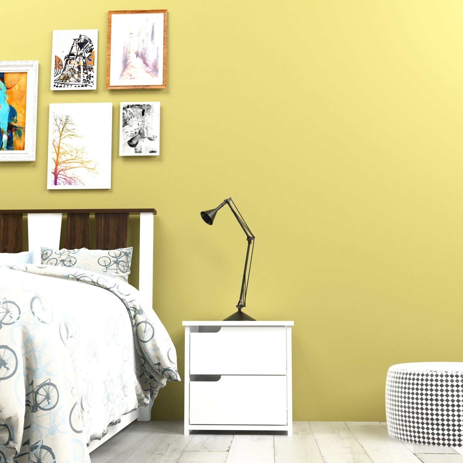Mesa de cabeceira branca moderna com 2 gavetas e prateleiras, 45 x 45 x 40 cm | Painel de partículas 100% revestido de melamina, 18 mm de espessura | Armazenamento elegante para casa e hotel