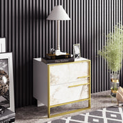 Elegante mesa de cabeceira barroca, dourada e branca, 50 x 51,8 x 38,5 cm | Painel de partículas 100% revestido em melamina, 100% metal | Armazenamento elegante com padrão de mármore