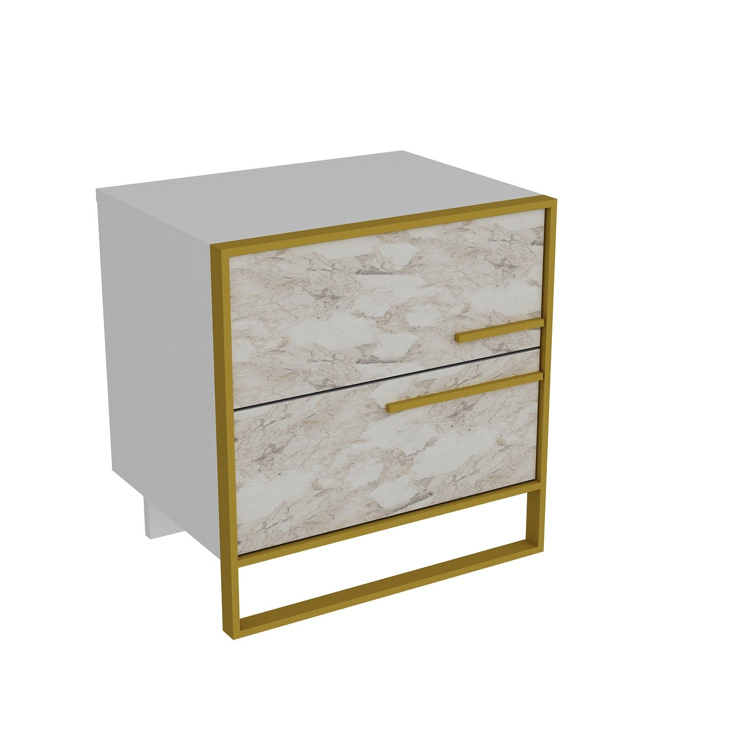 Elegante mesa de cabeceira barroca, dourada e branca, 50 x 51,8 x 38,5 cm | Painel de partículas 100% revestido em melamina, 100% metal | Armazenamento elegante com padrão de mármore
