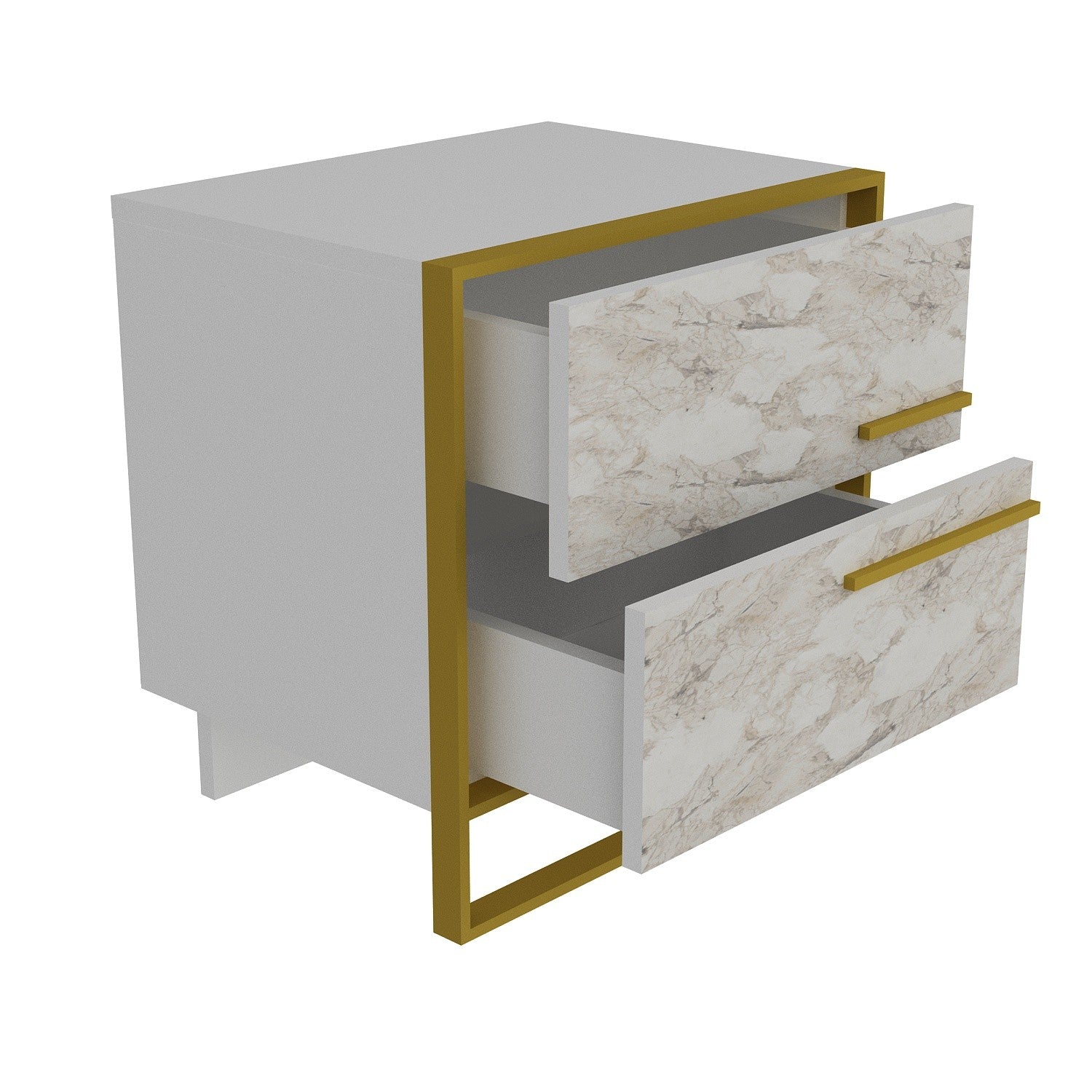 Elegante mesa de cabeceira barroca, dourada e branca, 50 x 51,8 x 38,5 cm | Painel de partículas 100% revestido em melamina, 100% metal | Armazenamento elegante com padrão de mármore