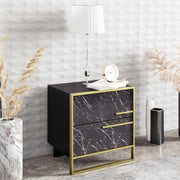 Elegante mesa de cabeceira barroca, dourada e preta, 50 x 51,8 x 38,5 cm | Painel de partículas 100% revestido em melamina, 100% metal | Armazenamento elegante com padrão de mármore