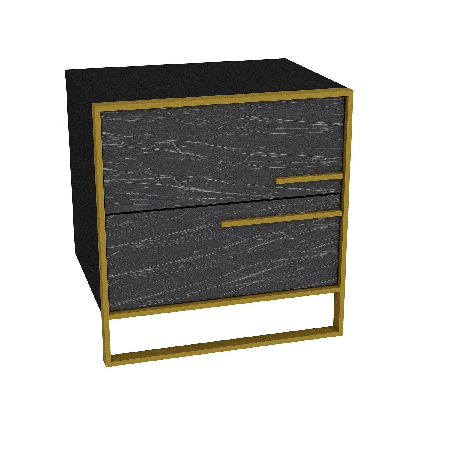 Elegante mesa de cabeceira barroca, dourada e preta, 50 x 51,8 x 38,5 cm | Painel de partículas 100% revestido em melamina, 100% metal | Armazenamento elegante com padrão de mármore