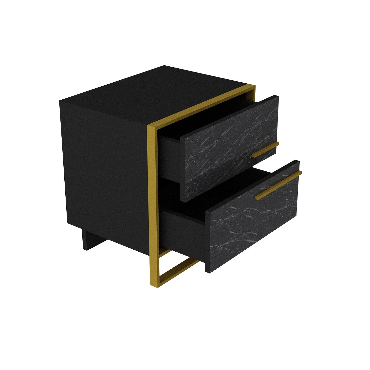 Elegante mesa de cabeceira barroca, dourada e preta, 50 x 51,8 x 38,5 cm | Painel de partículas 100% revestido em melamina, 100% metal | Armazenamento elegante com padrão de mármore