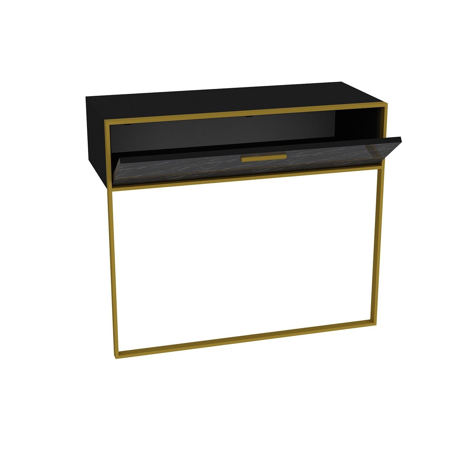 Aparador Barroco Elegante, Dourado e Preto, 90 cm | Revestimento 100% Melamina, 18 mm de Espessura, Pés de Metal, Montável na Parede, Solução de Armazenamento Elegante para Espaços Glamourosos